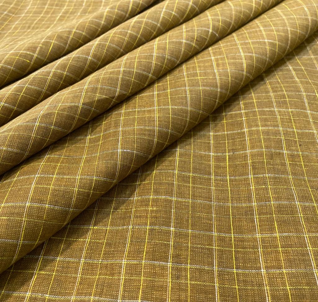 Golden Brown Checked - Dyed Premium Linen Fabric RL-786
