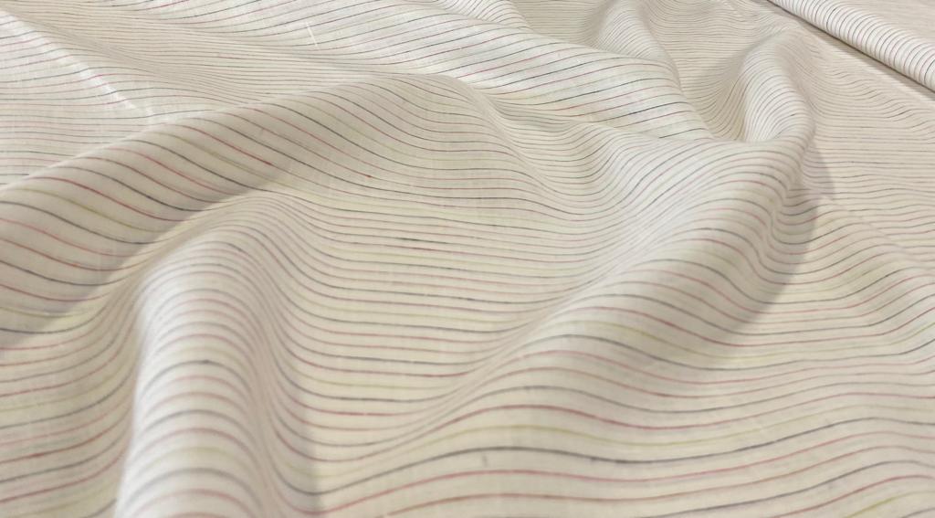 Half White with (yellow red green) Stripe - Dyed Premium Linen Fabric RL-589
