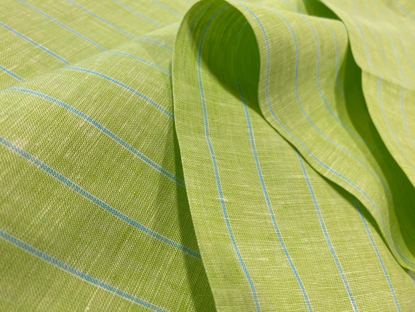 Parrot Green Stripe - Dyed Premium Linen Fabric RL-052