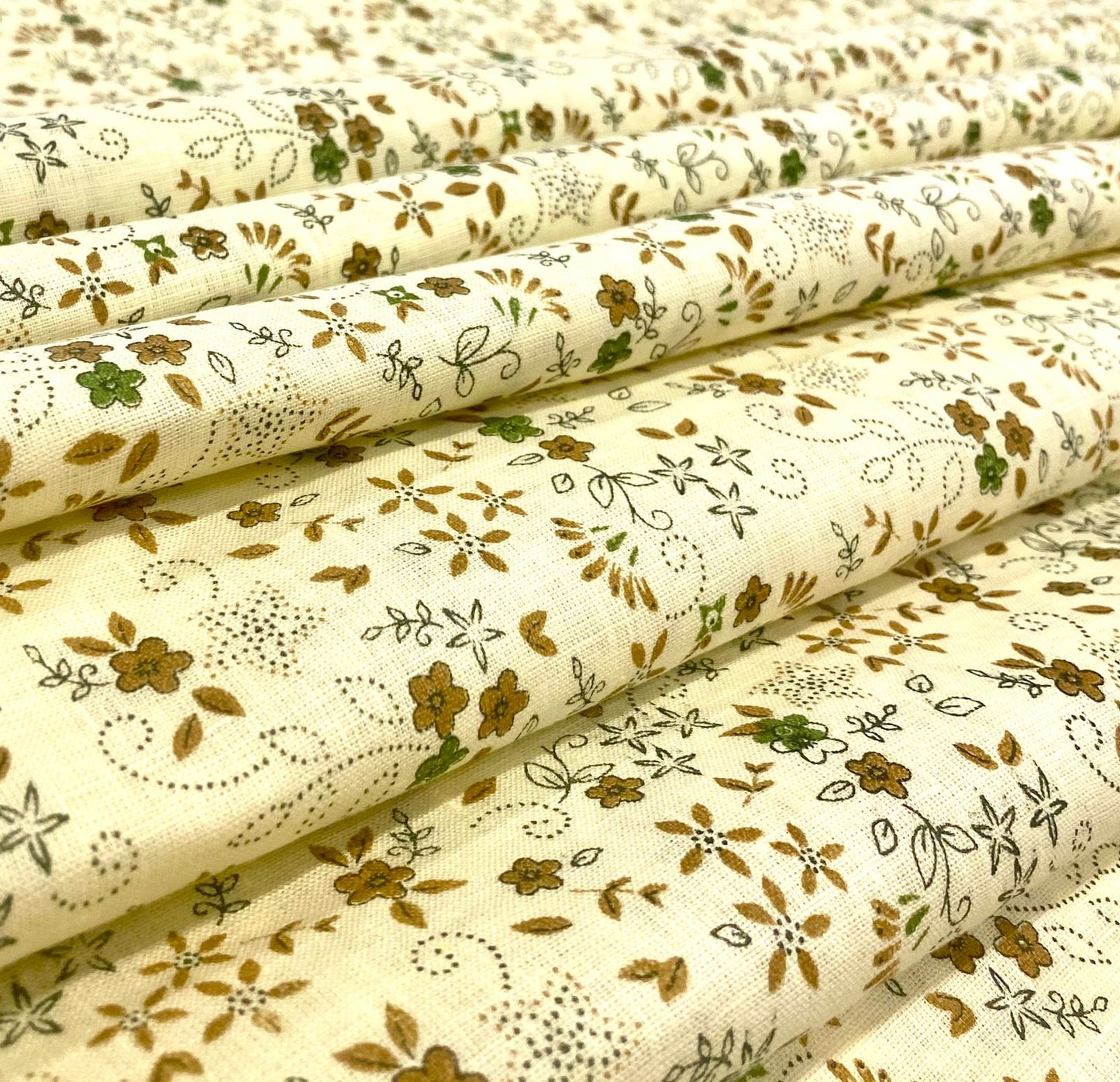 Light Yellow Flower Allover Printed Linen Fabric - Dyed Premium Linen Fabric BBP-030