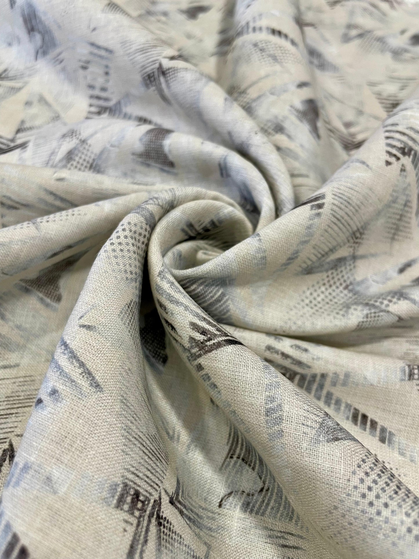 Grey Geometric Allover Digital Printed - Dyed Premium Linen Fabric BCH- 620364