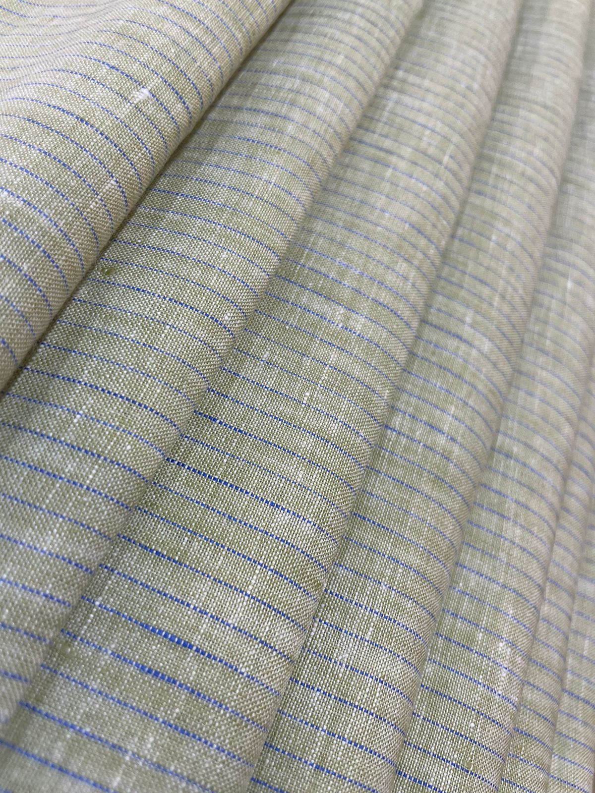 Pale Green with Blue Stripe - Dyed Premium Linen Fabric CNC-LFP-15057-101