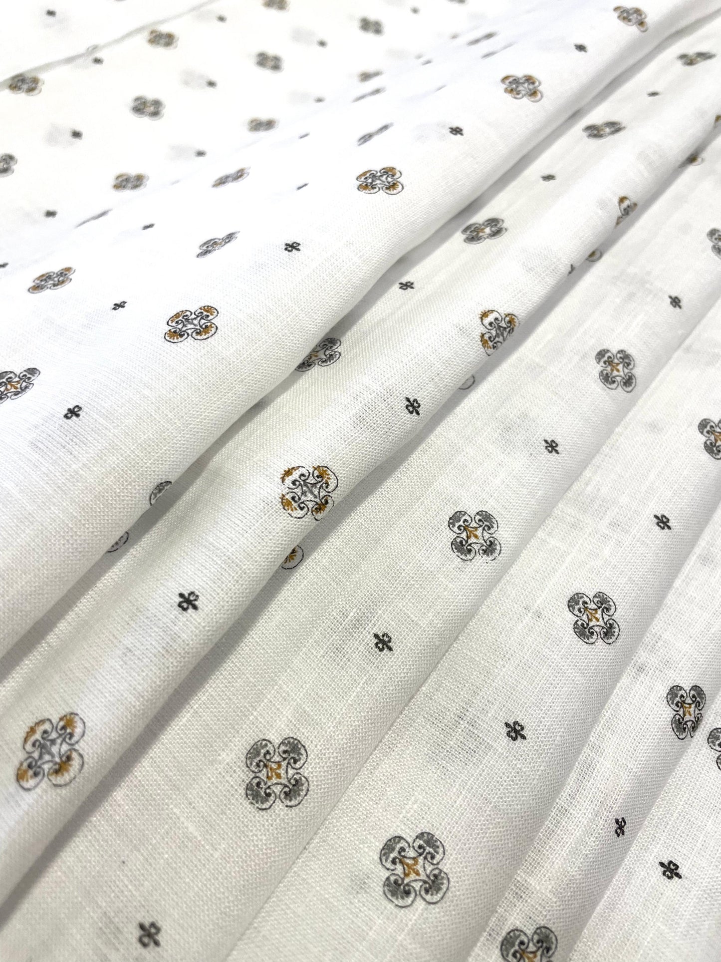 White Allover Digital Printed - Dyed Premium Linen Fabric CNC-LFWH-50967