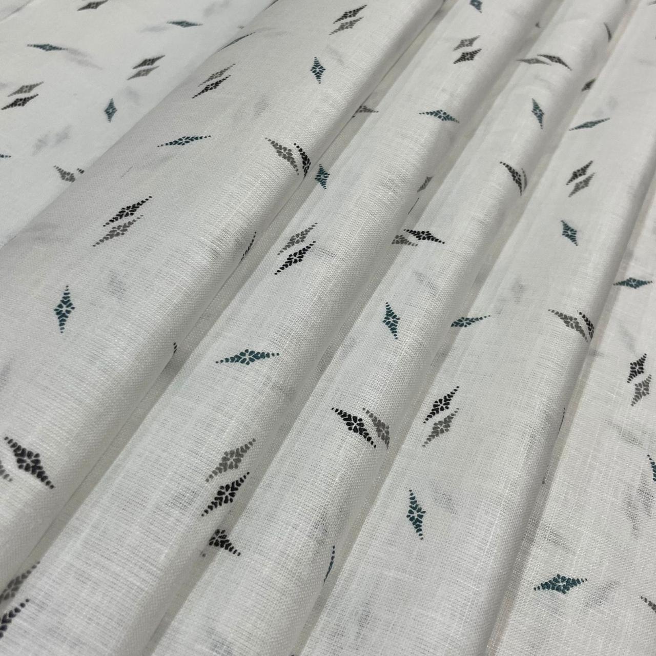 White Allover Printed- Dyed Premium Linen Fabric LT-GMP-14