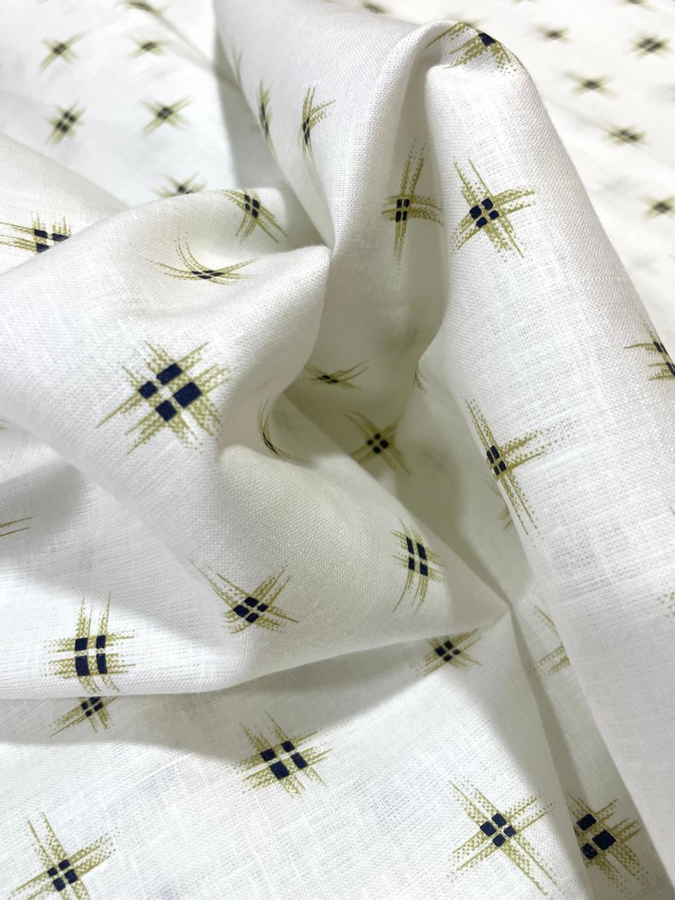 White Allover Printed- Dyed Premium Linen Fabric LT-GMP-007