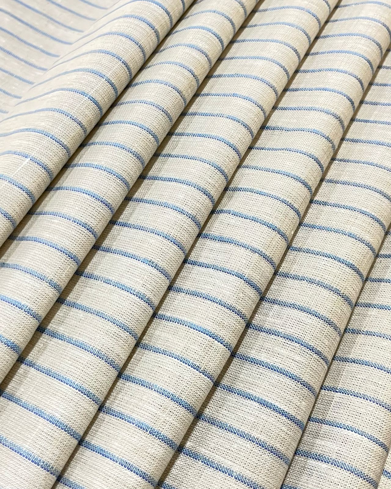 Ivory/Blue Stripe (70's) - Dyed Premium Linen Fabric BCMN-707133 (NEW)