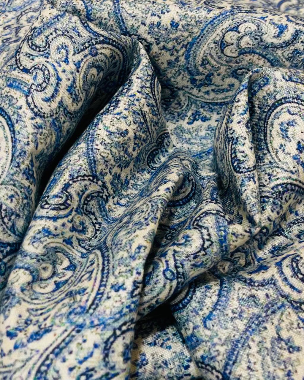 Paisleys Blue Digital Printed - Dyed Premium Linen Fabric BC-ITN-630004 (NEW)