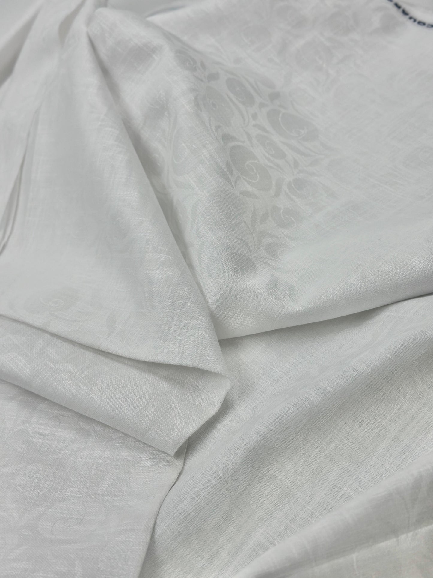 White Floral Self-Design - Premium Linen Cotton Fabric BC-BJR-500106