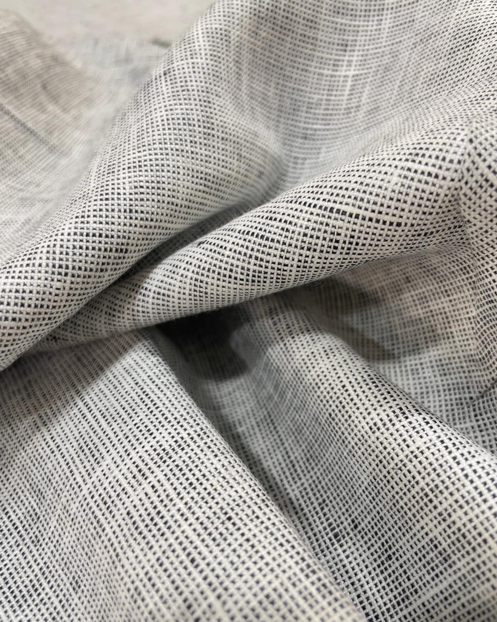 White- Black Dotted Linen Suiting- Premium Dyed Linen Fabric MG-011