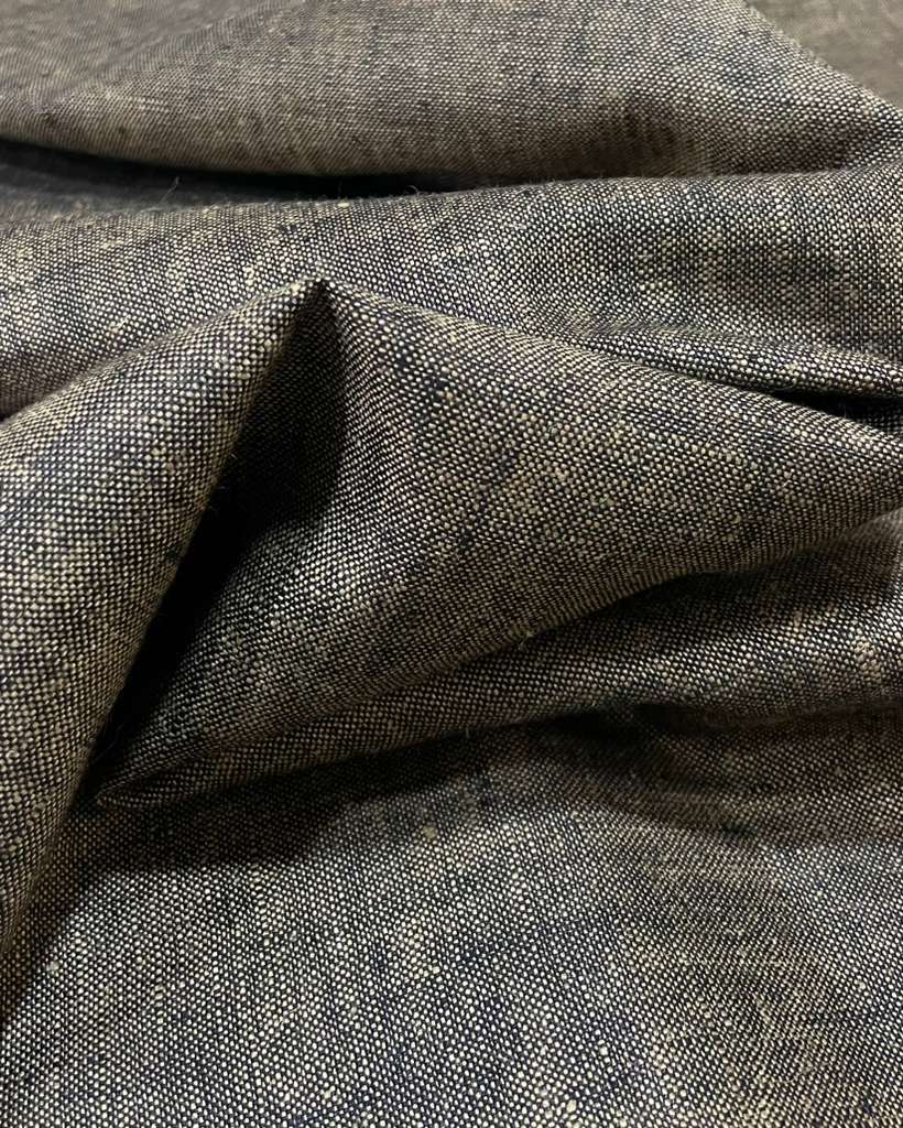 Black/ Golden Green Linen Suiting- Premium Dyed Linen Fabric MG-023