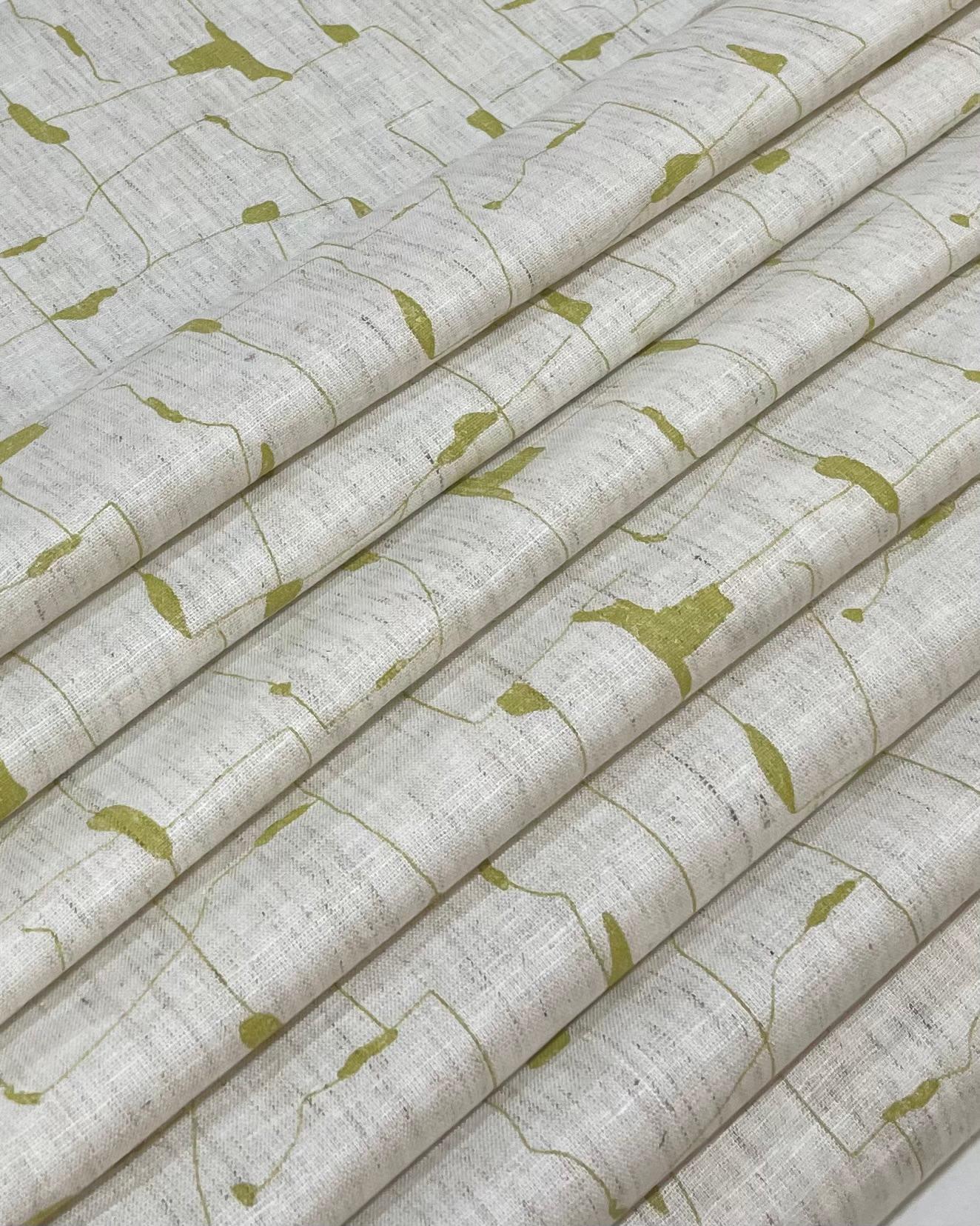 Khadi - Pear green Abstract - Korean Linen Fabric BC-WC-KL-260784