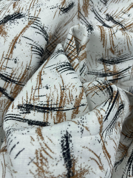 Masculine Glitch Brown-Black Digital Printed - Dyed Premium Linen Fabric BCH- 620392