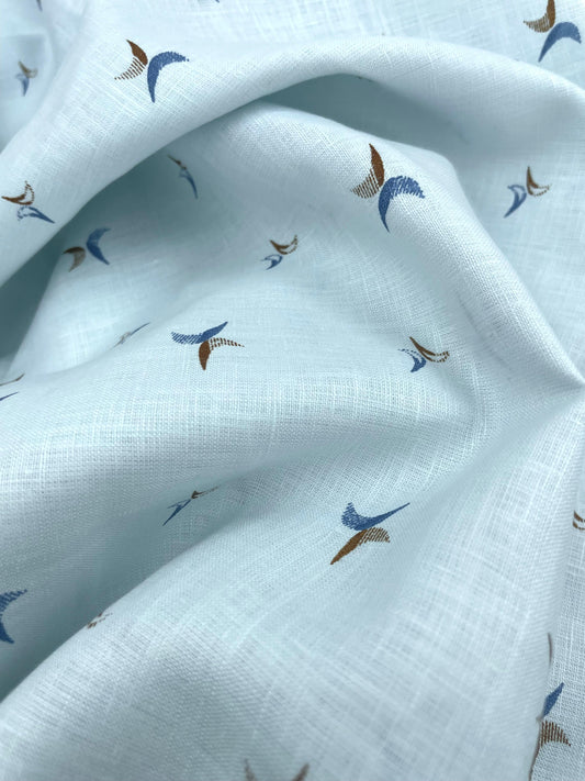 Ice Blue Allover Digital Printed- Dyed Premium Linen Fabric BCM- 12141