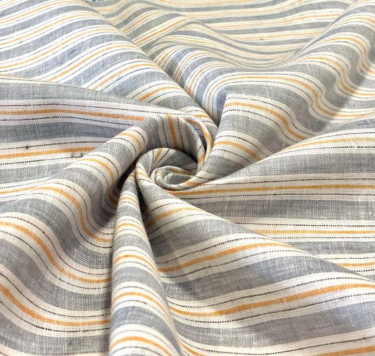 Grey Multi striped  Stripe - Dyed Premium Linen Fabric BCF-026529