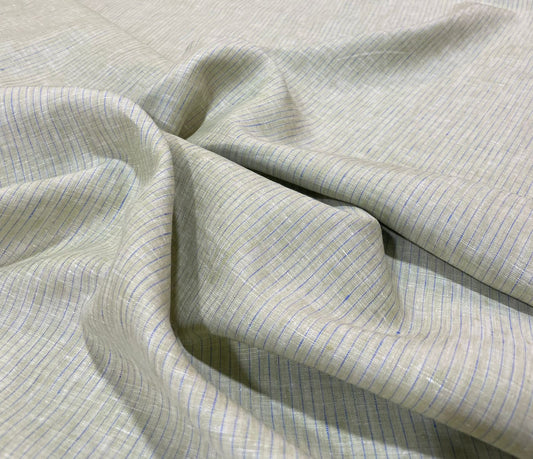 Pale Green with Blue Stripe - Dyed Premium Linen Fabric CNC-LFP-15057-101