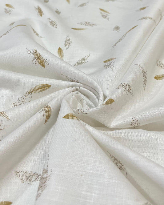 White - Yellow Leaf Aesthetic Allover Print - Korean Linen Fabric BC-WC-KL-260851