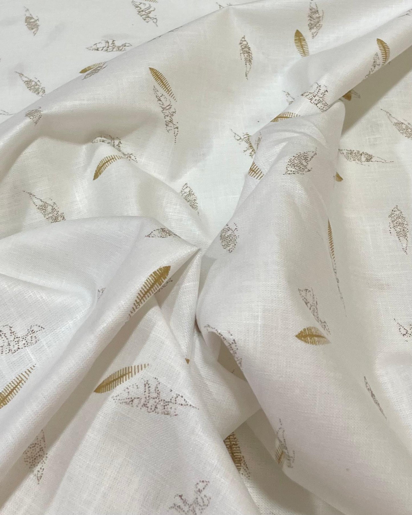 White - Yellow Leaf Aesthetic Allover Print - Korean Linen Fabric BC-WC-KL-260851