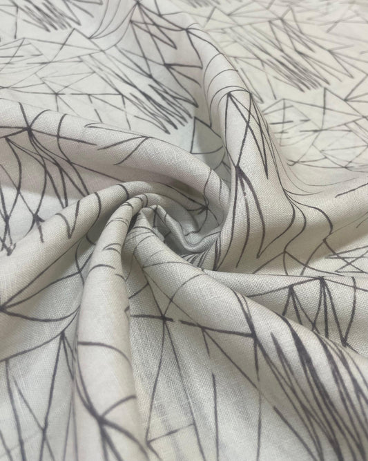 Grey Linear Abstract- Korean Linen Fabric BC-MG-KL-250207
