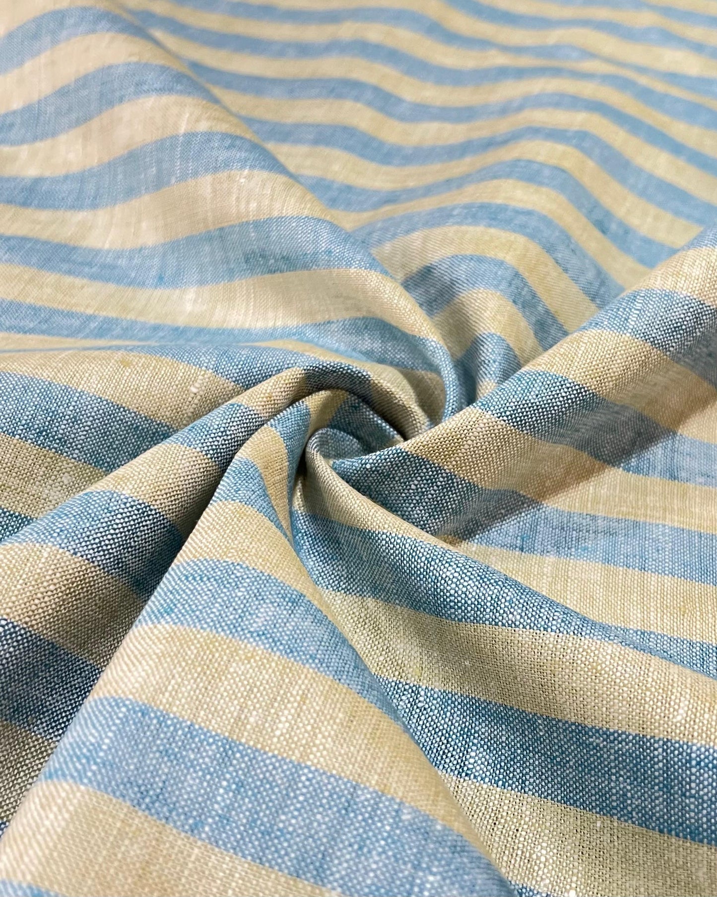 Sky Blue/Yellow Stripe (70's) - Dyed Premium Linen Fabric BCMN-707150 (NEW)