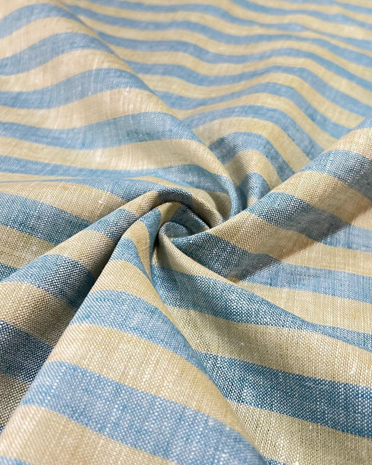 Sky Blue/Yellow Stripe (70's) - Dyed Premium Linen Fabric BCMN-707150 (NEW)