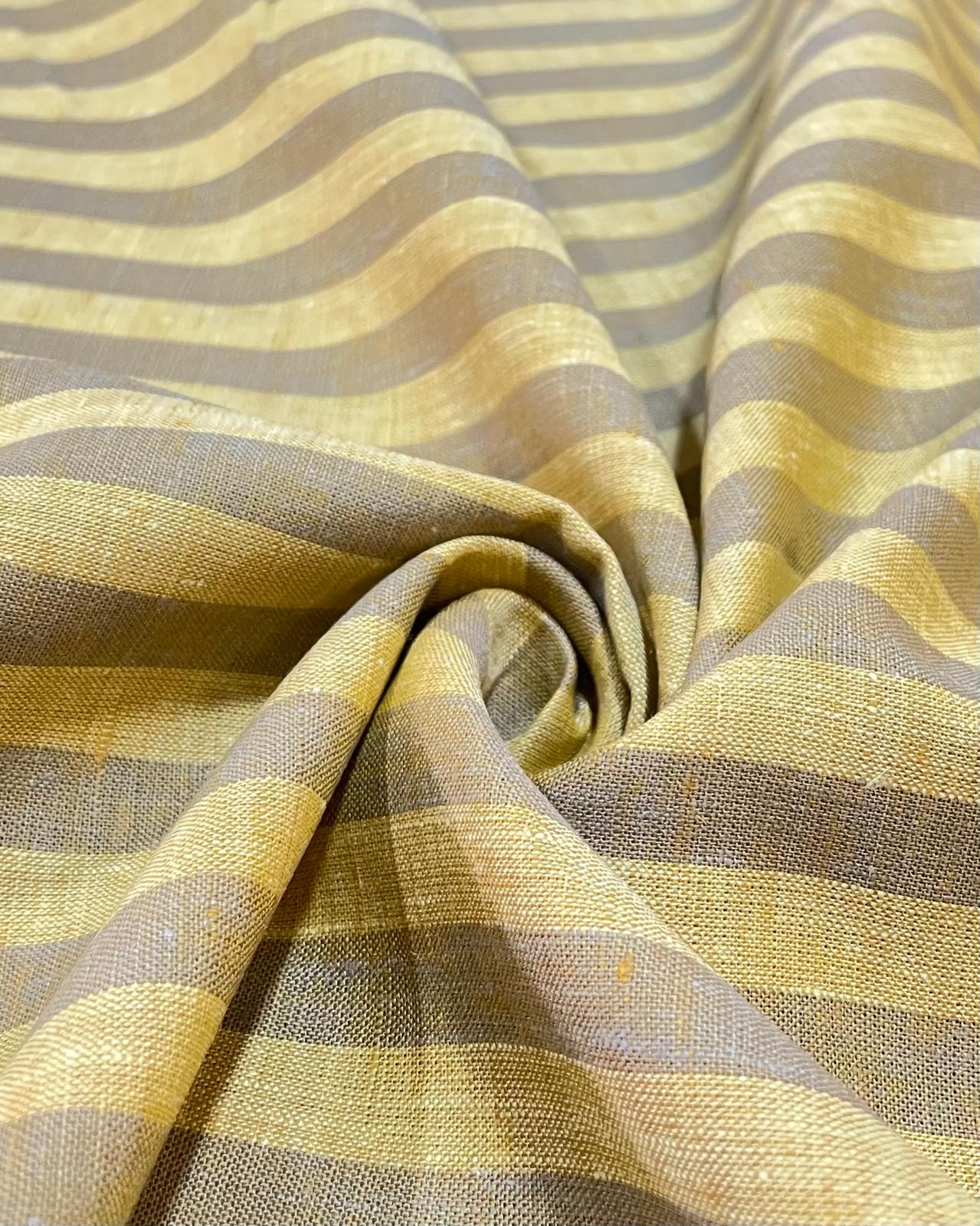 Grey /Yellow Stripe (70's) - Dyed Premium Linen Fabric BCMN-707165(NEW)
