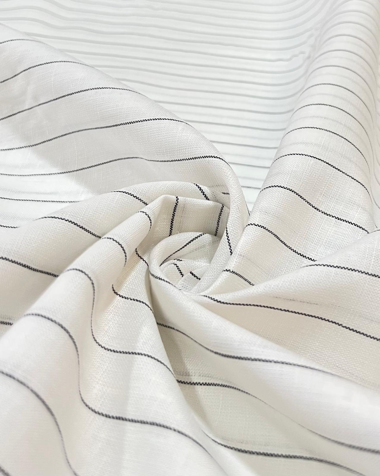 White with Black Stripe (80's) - Dyed Premium Linen Fabric BC-AVS-80061 (NEW)