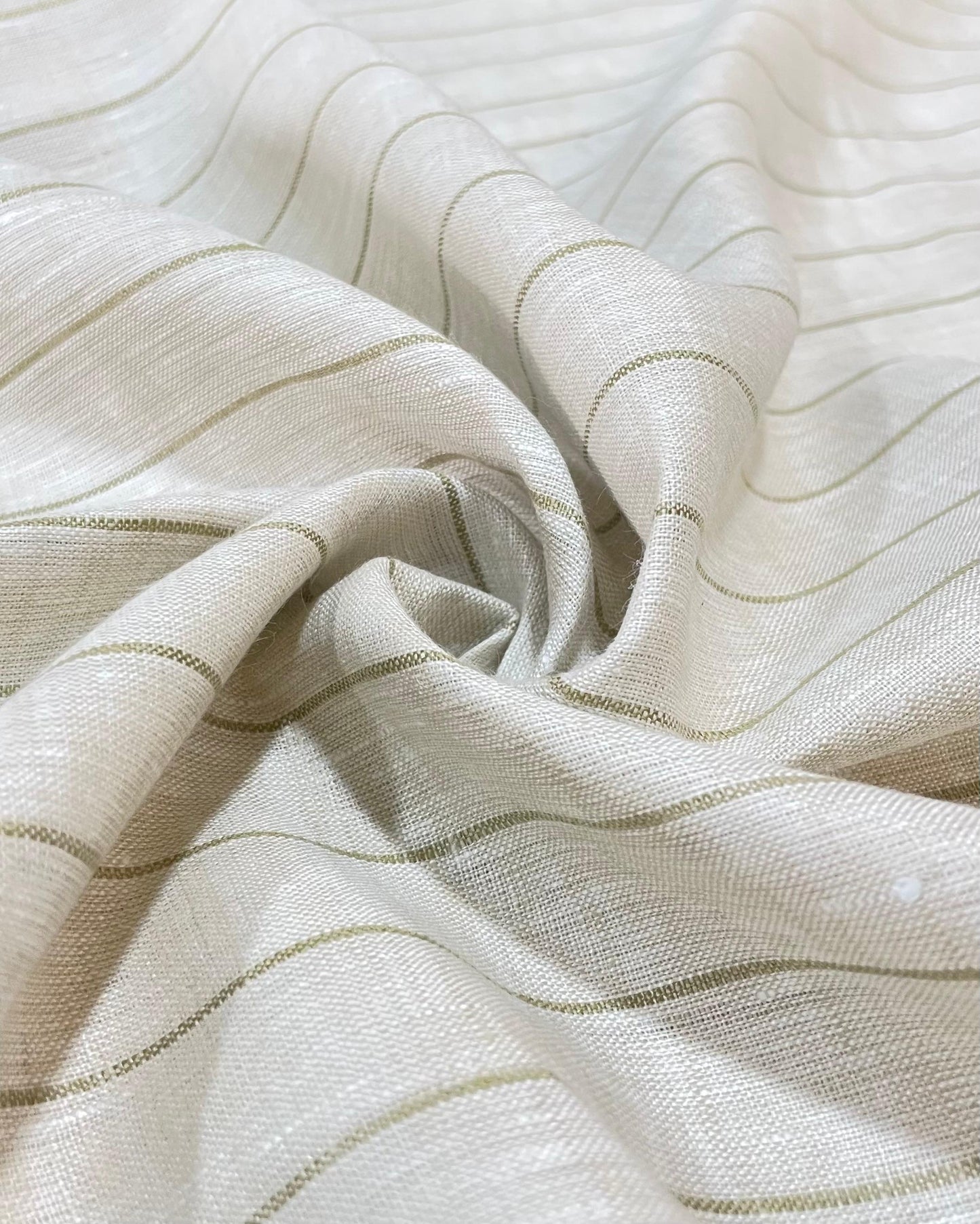 Cream with Green Stripe (60's) - Dyed Premium Linen Fabric BC-WL-601078 (NEW)