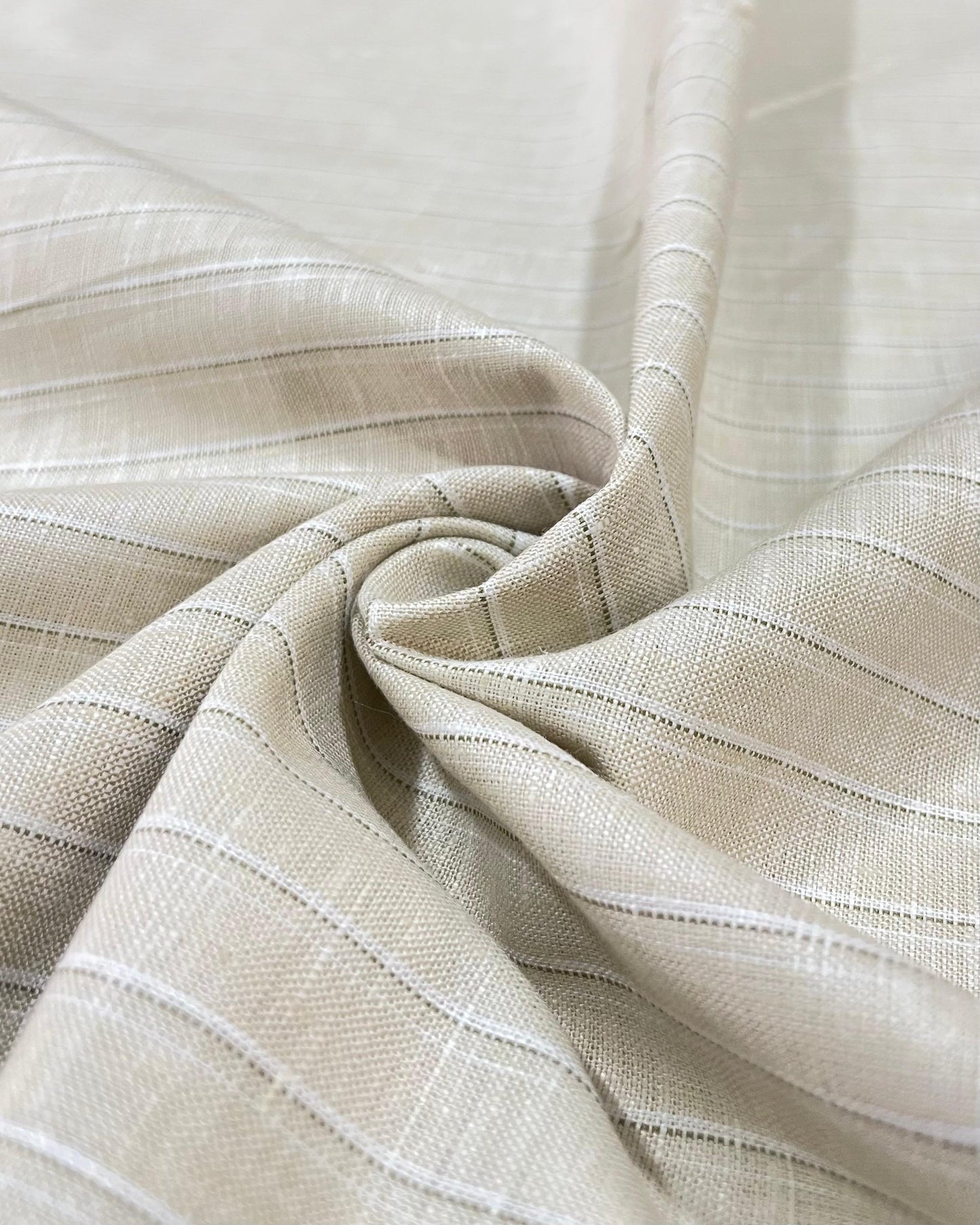 Cream With White/Grey Stripe (70's) - Dyed Premium Linen Fabric BCMN-707145 (NEW)