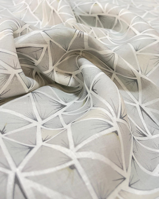 Grey White Geometric Allover Digital Printed - Dyed Premium Linen Fabric BC-ITN-630178 (NEW)