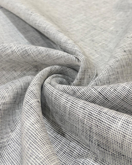 White- Black Dotted Linen Suiting- Premium Dyed Linen Fabric MG-011