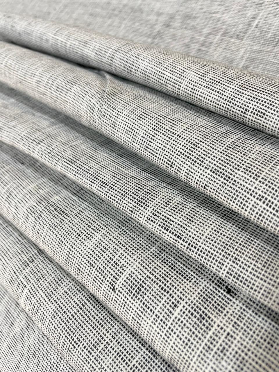White- Black Dotted Linen Suiting- Premium Dyed Linen Fabric MG-011