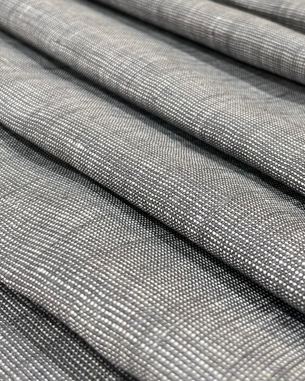 Grey-White Dotted Linen Suiting- Premium Dyed Linen Fabric TW-022
