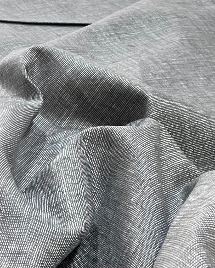 Grey-White Dotted Linen Suiting- Premium Dyed Linen Fabric TW-022