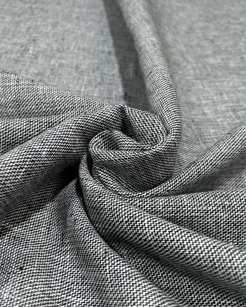 White with Black Dotted Korean Linen Suiting's- Korean Linen Fabric KL-LRN-800108