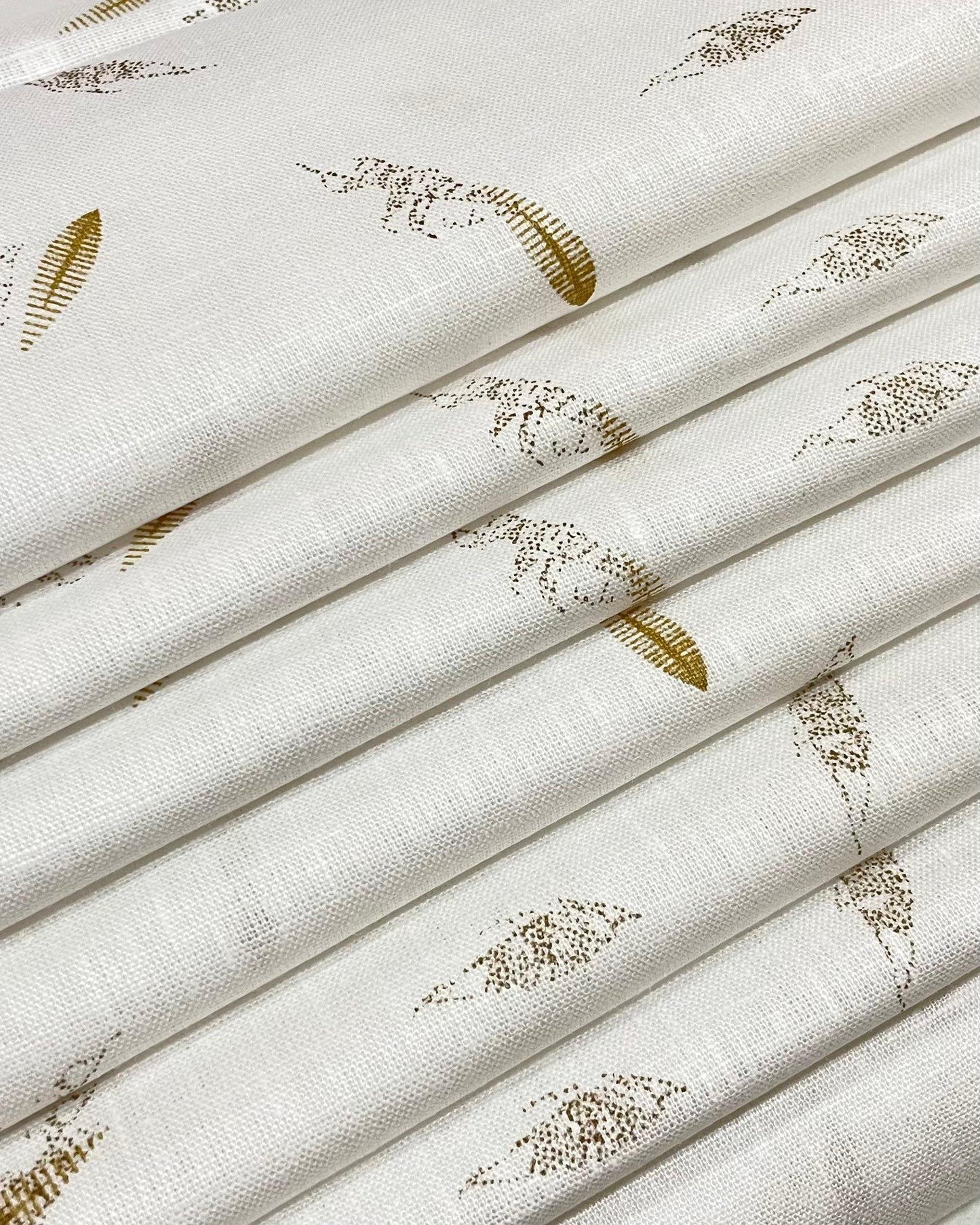 White - Yellow Leaf Aesthetic Allover Print - Korean Linen Fabric BC-WC-KL-260851