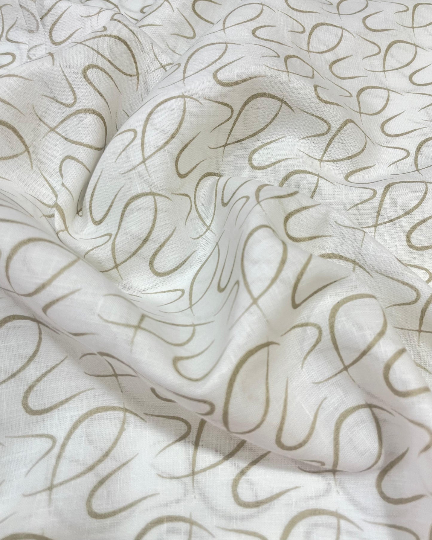 White/Khaki Basso Print - Korean Linen Fabric BC-WC-KL-260776