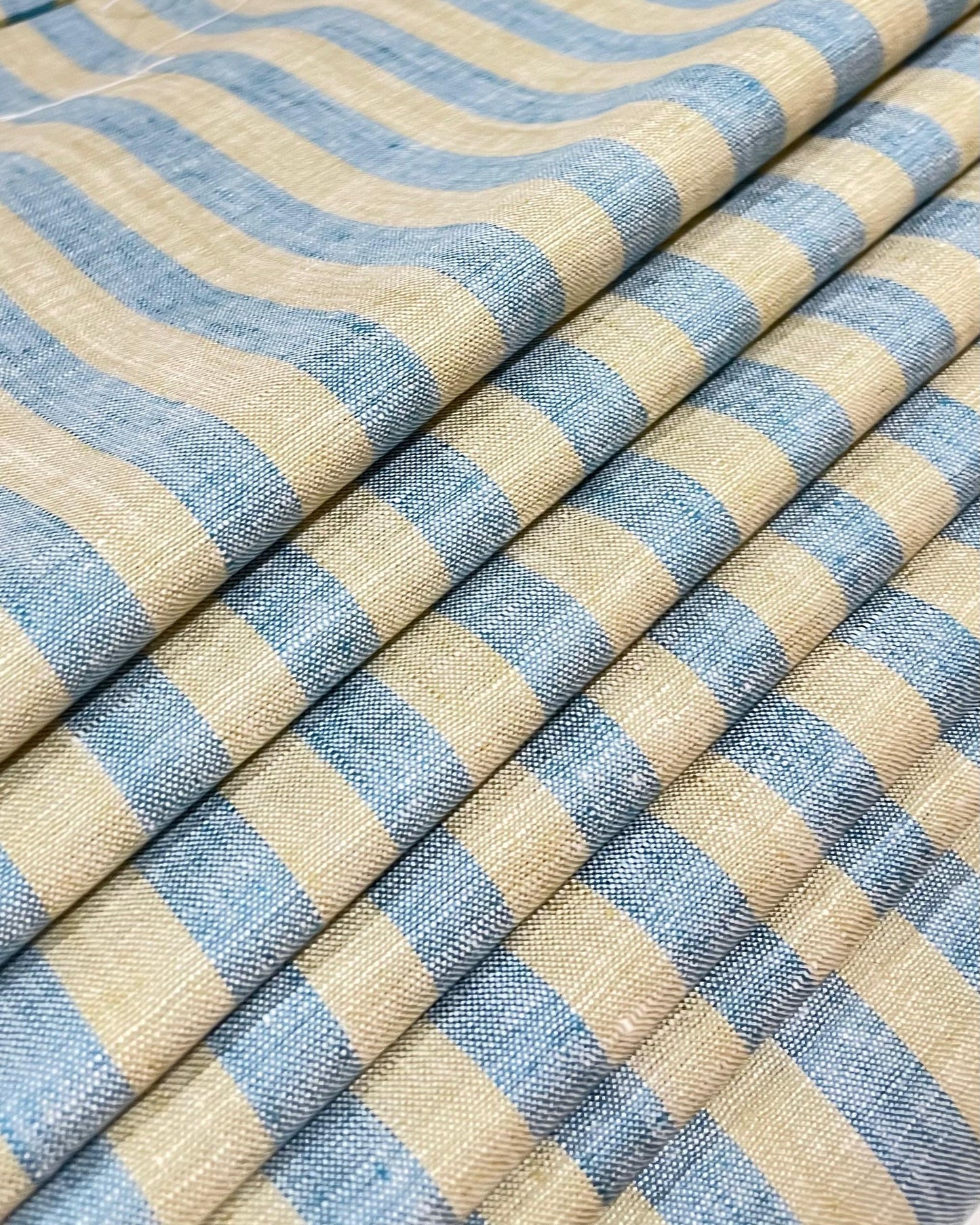 Sky Blue/Yellow Stripe (70's) - Dyed Premium Linen Fabric BCMN-707150 (NEW)
