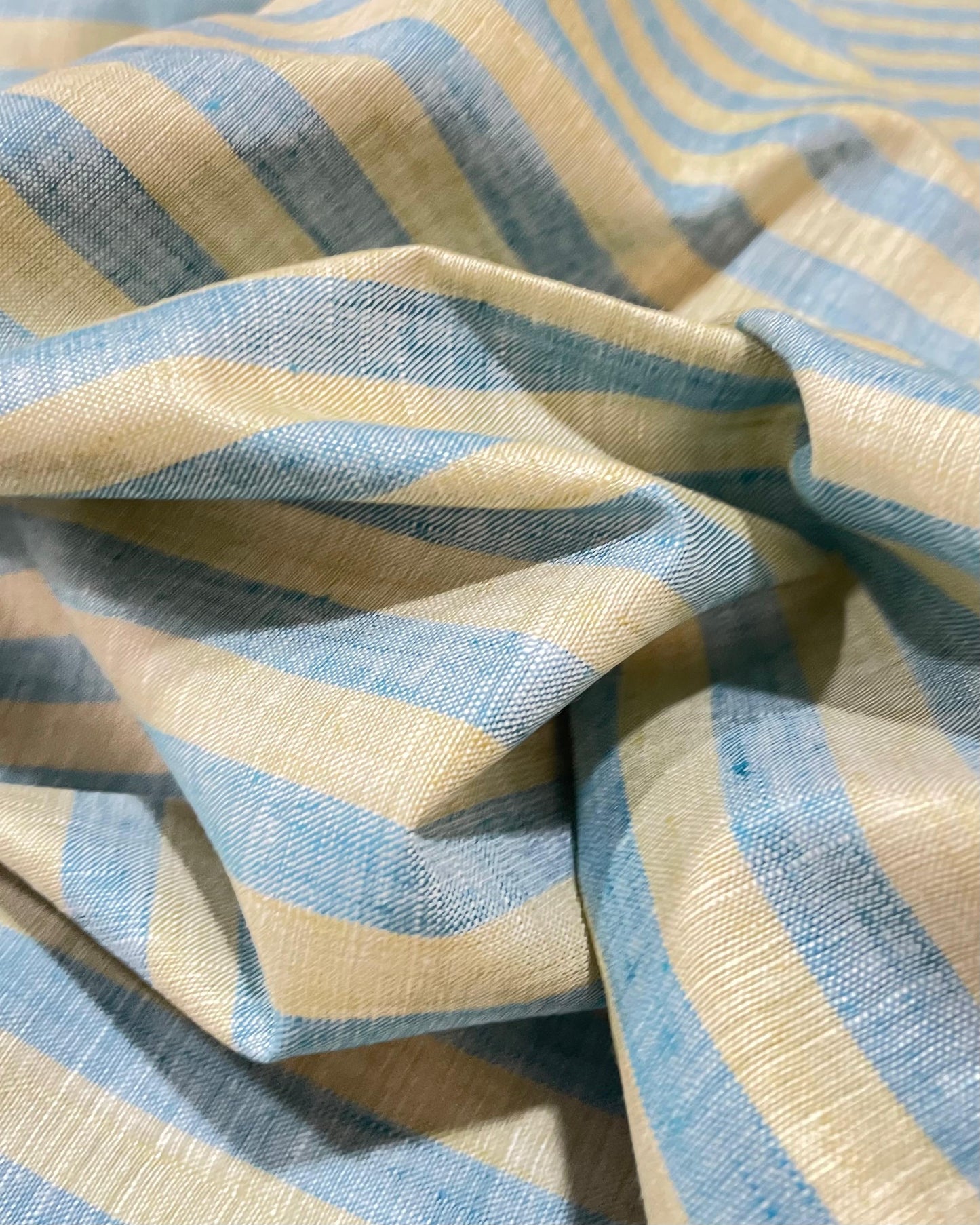 Sky Blue/Yellow Stripe (70's) - Dyed Premium Linen Fabric BCMN-707150 (NEW)