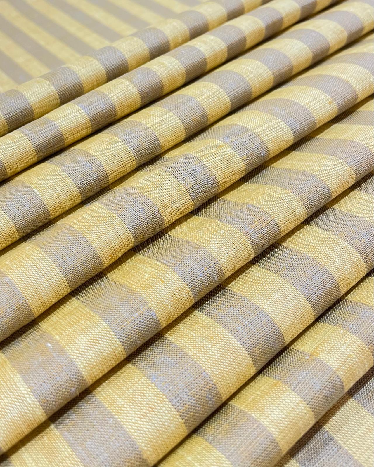 Grey /Yellow Stripe (70's) - Dyed Premium Linen Fabric BCMN-707165(NEW)