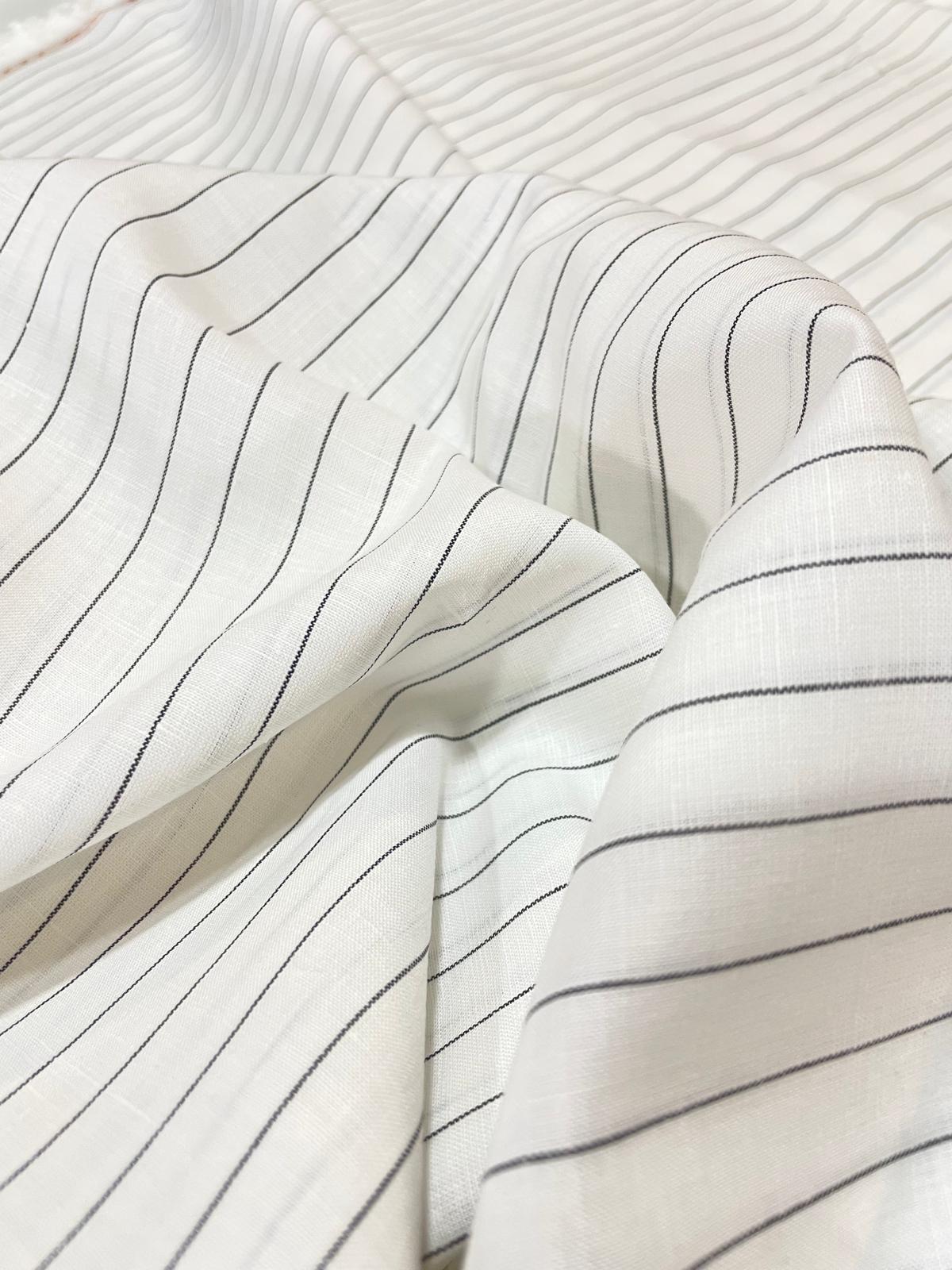 White with Black Stripe (80's) - Dyed Premium Linen Fabric BC-AVS-80061 (NEW)