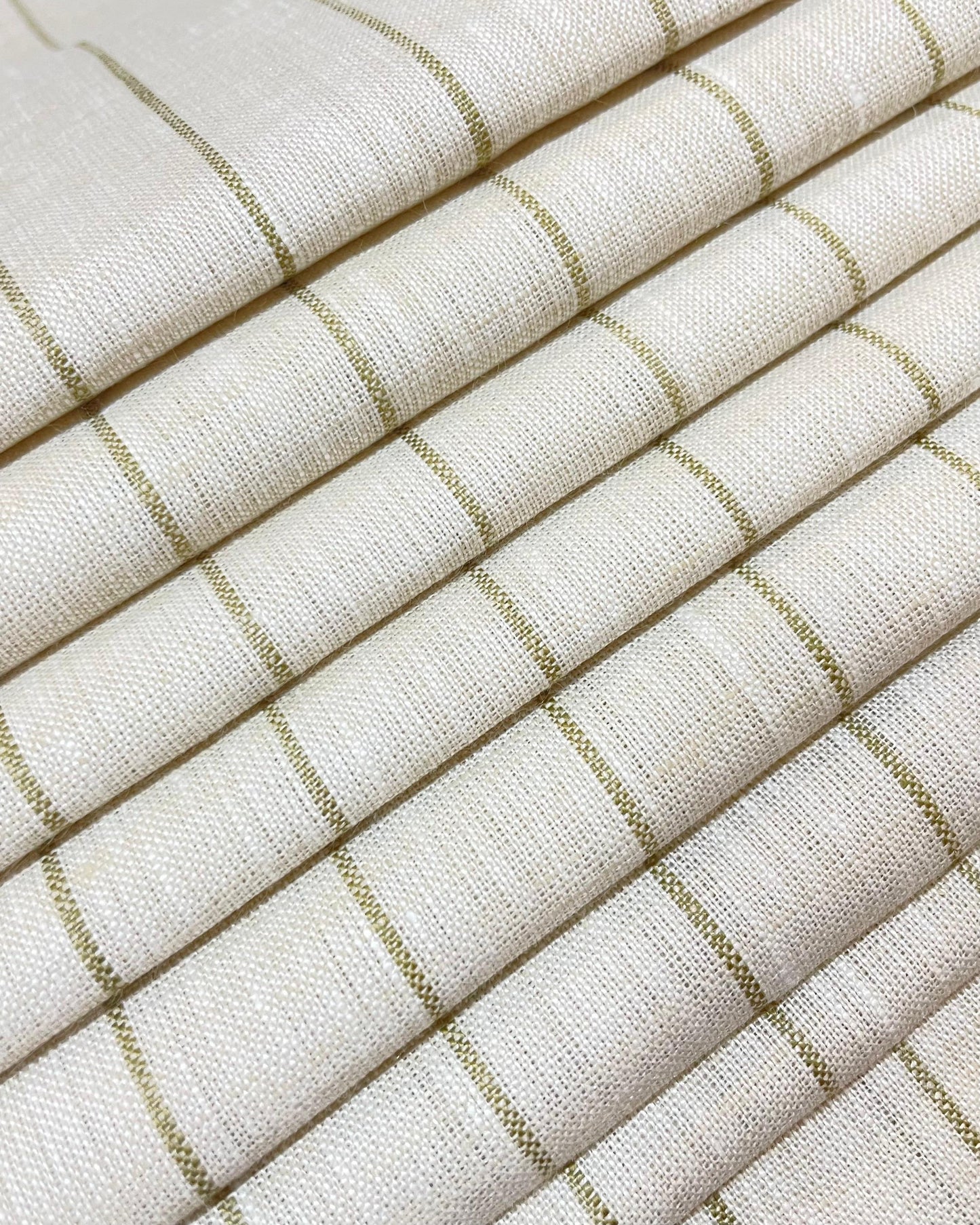 Cream with Green Stripe (60's) - Dyed Premium Linen Fabric BC-WL-601078 (NEW)
