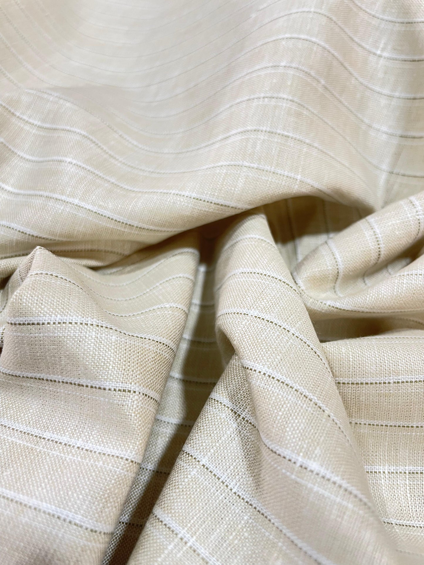 Cream With White/Grey Stripe (70's) - Dyed Premium Linen Fabric BCMN-707145 (NEW)